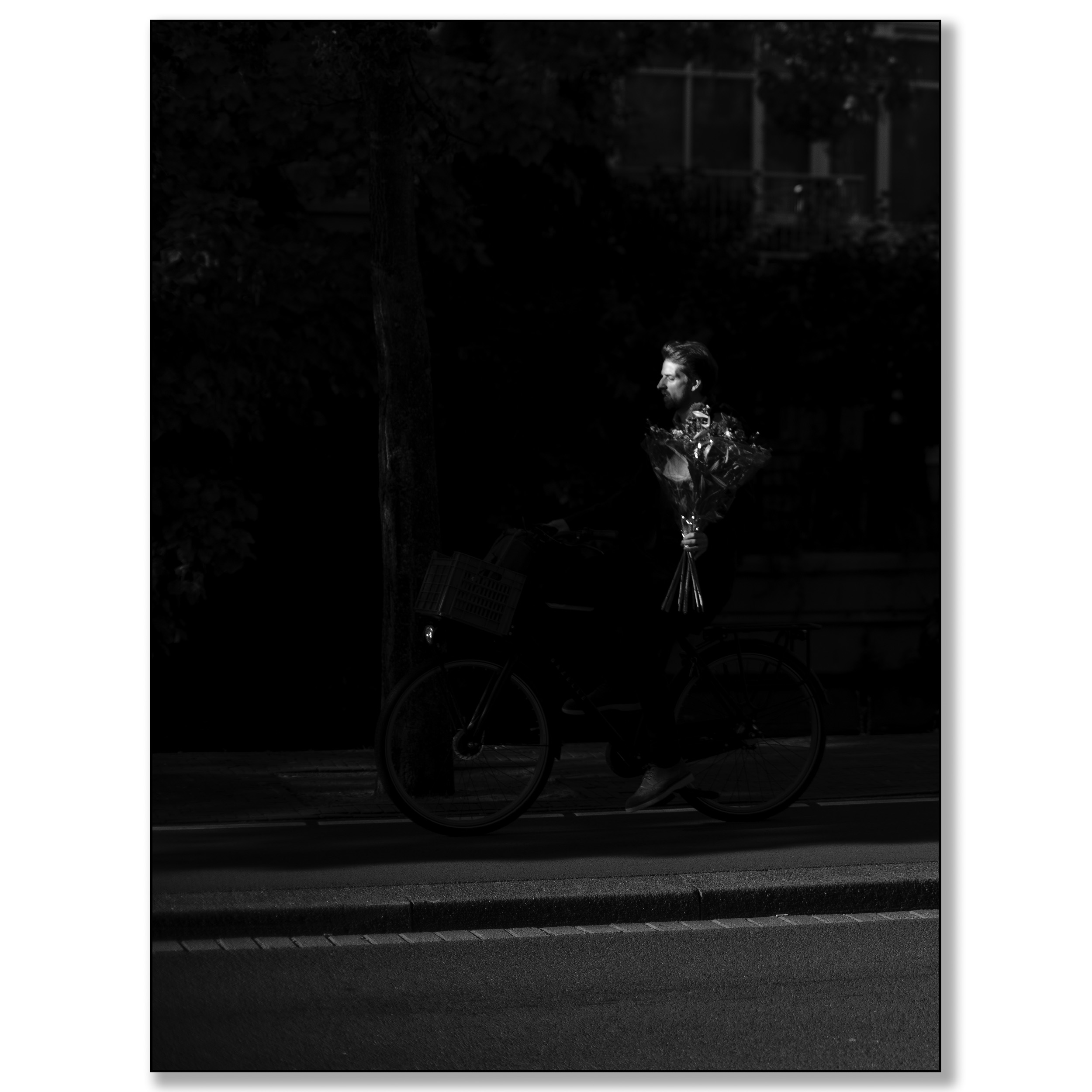 Fietser met bloemen, Mauritskade Den Haag