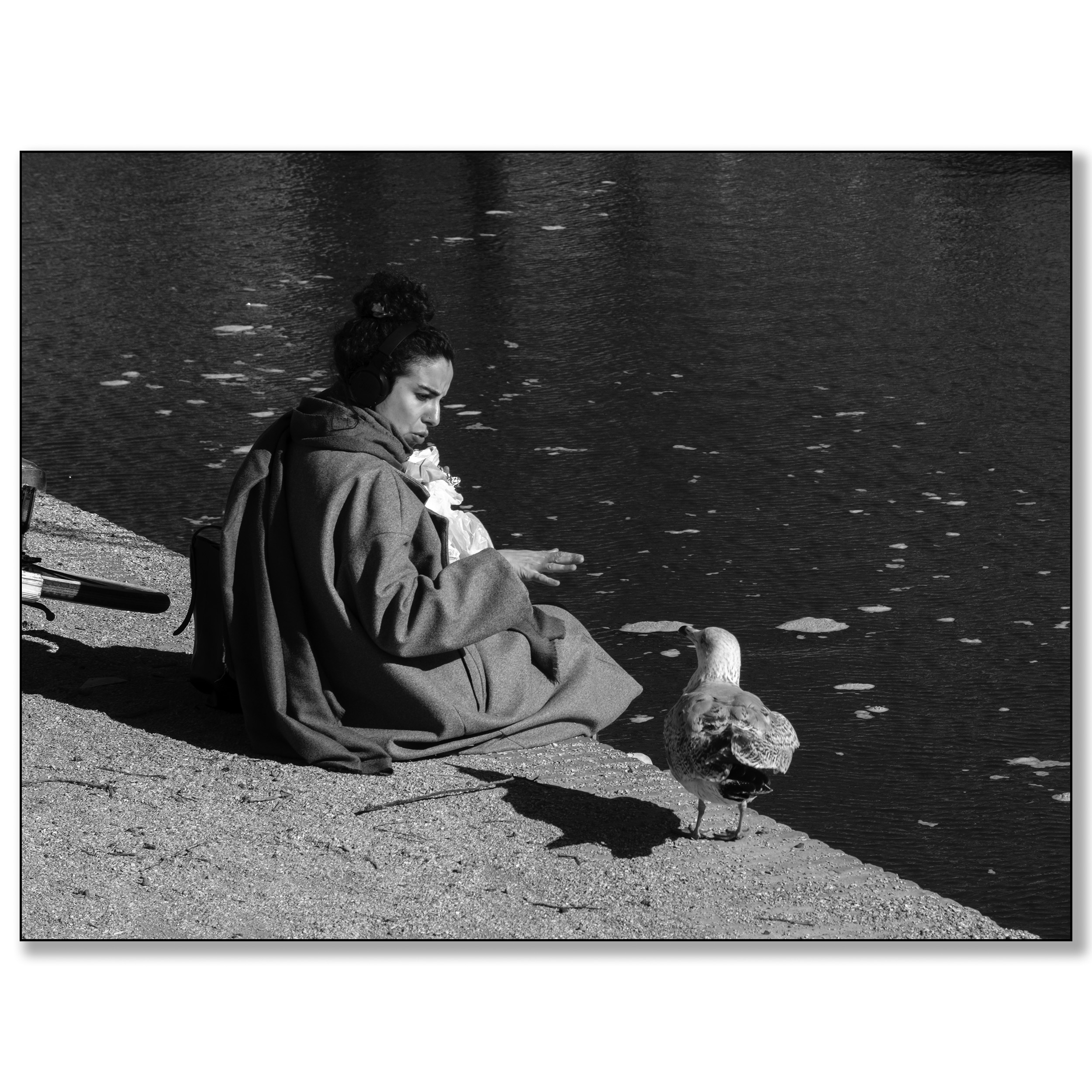 Vrouw en meeuw, Hofvijver, Lange Vijverberg Den Haag